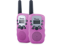 Charger l&#39;image dans la galerie, Deux talkies-walkies roses. Ils ont des antennes, des écrans et des boutons. Ils sont sur fond blanc.
