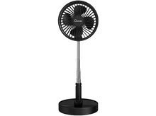 Charger l&#39;image dans la galerie, Un ventilateur Qware noir et argent avec une tête circulaire et un support télescopique sur une base noire.
