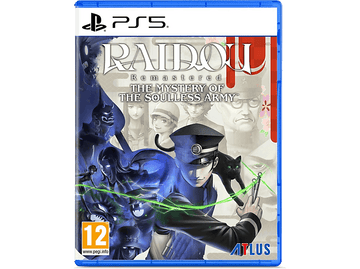 Visuel de la boîte de jeu. La couverture montre un homme en uniforme avec un chat noir et d'autres personnages. Le titre est 'RAIDOU'.