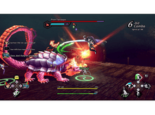 Charger l&#39;image dans la galerie, Une scène de jeu montre un personnage combattant un monstre sur une plateforme en bois. Les effets du combat sont visibles.
