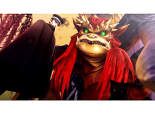 Charger l&#39;image dans la galerie, Un homme en manteau noir se tient près d&#39;un grand démon rouge aux yeux verts et d&#39;un chat noir à côté d&#39;eux.
