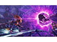 Charger l&#39;image dans la galerie, Une scène de jeu vidéo avec un personnage courant vers un portail dans un environnement violet.
