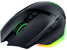 Charger l&#39;image dans la galerie, Souris gaming noire avec des accents verts et rouges, plusieurs boutons.
