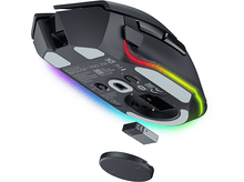 Charger l&#39;image dans la galerie, Souris de jeu, vue inférieure, avec éclairage et pièces amovibles.
