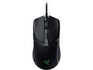 Souris de jeu Razer noire. Le logo Razer est visible. Fond noir.