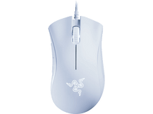 Charger l&#39;image dans la galerie, Souris gaming Razer blanche avec logo et molette éclairés.
