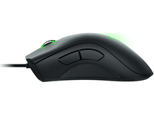 Charger l&#39;image dans la galerie, Souris de jeu noire avec une lumière LED verte sur le dessus et sur la molette de défilement.
