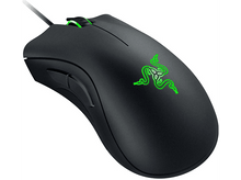 Charger l&#39;image dans la galerie, Souris gaming Razer noire avec logo vert, boutons latéraux et molette.
