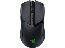 Souris gaming Razer noire. Elle possède une molette verte et le logo Razer.