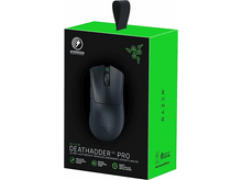 Charger l&#39;image dans la galerie, Boîte de souris Razer DeathAdder V3 Pro noire et verte. Image de la souris dans la boîte. Vert.
