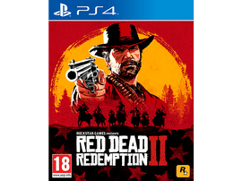 Couverture du jeu: Homme avec arme, fond rouge. Titre: Red Dead Redemption II.