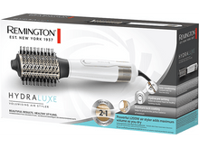 Charger l&#39;image dans la galerie, Boîte du styler capillaire Remington HydraLuxe avec détails du produit.
