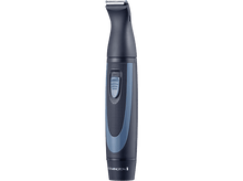 Charger l&#39;image dans la galerie, Une tondeuse à barbe Remington noire et bleue avec un bouton d&#39;alimentation.
