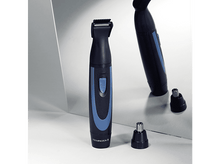 Charger l&#39;image dans la galerie, Une tondeuse Remington bleue et argentée et son reflet dans un miroir. Deux accessoires supplémentaires sont présents.
