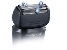 Charger l&#39;image dans la galerie, Gros plan sur la tête d&#39;un rasoir électrique Remington. Des flèches indiquent la direction du rasage sur fond blanc.
