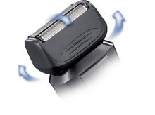 Charger l&#39;image dans la galerie, Une tête de rasoir noire avec des lames et des flèches pointant dans sa direction.
