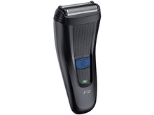 Charger l&#39;image dans la galerie, Rasoir électrique noir avec bouton d&#39;alimentation bleu et indicateur de charge.
