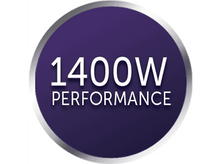 Charger l&#39;image dans la galerie, Un cercle violet avec le texte &quot;1400W PERFORMANCE&quot; en lettres blanches à l&#39;intérieur d&#39;une bordure argentée.
