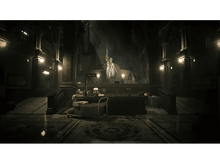 Charger l&#39;image dans la galerie, Scène intérieure, commissariat avec statue, bureau avec objets et éclairage tamisé.
