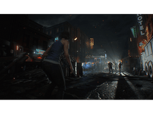 Charger l&#39;image dans la galerie, Une femme dans une ruelle sombre avec des zombies et des enseignes au néon. Scène post-apocalyptique.
