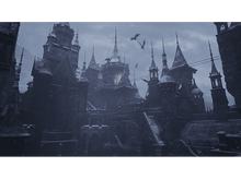 Charger l&#39;image dans la galerie, Un château gothique par une journée brumeuse et enneigée, avec des chauves-souris.
