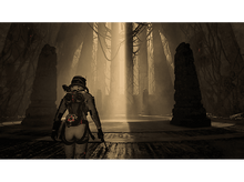 Charger l&#39;image dans la galerie, Personne en combinaison spatiale dans un environnement sombre et lumineux. Piliers et faisceaux lumineux présents.
