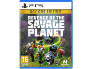 Boîte de jeu vidéo 'Revenge of the Savage Planet' sur PS5, avec personnages et logo.