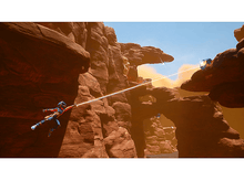 Charger l&#39;image dans la galerie, Une personne vole à travers un canyon, en utilisant un faisceau.
