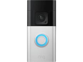 Sonnette Ring avec caméra et bouton bleu éclairé.
