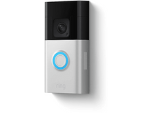 Charger l&#39;image dans la galerie, Une sonnette vidéo Ring, noire et argentée, montée sur un mur blanc.
