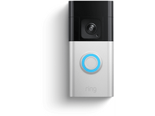 Charger l&#39;image dans la galerie, Sonnette vidéo Ring, design blanc et noir, avec un anneau bleu illuminé.
