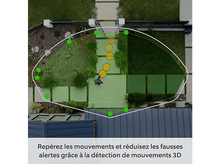 Charger l&#39;image dans la galerie, Vue aérienne d&#39;une cour avec une personne qui marche. Les faits saillants verts et jaunes indiquent la détection de mouvement.
