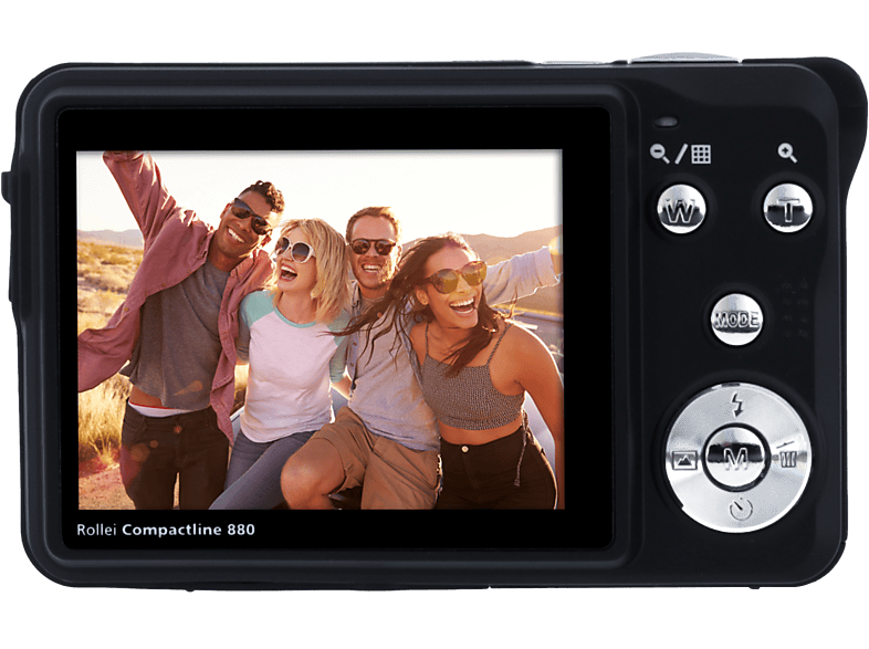 L'appareil photo affiche une photo de quatre personnes souriantes.