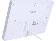 Charger l&#39;image dans la galerie, Arrière d&#39;un Rollei Smart Frame blanc, carré, avec un support. Le logo de la marque est visible.
