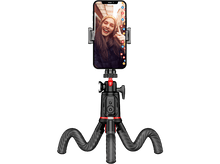 Charger l&#39;image dans la galerie, Un téléphone sur un trépied affiche une femme en direct. Le trépied est noir et rouge.
