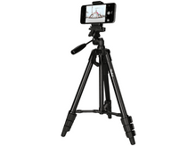 Charger l&#39;image dans la galerie, Trépied noir avec un téléphone attaché. Le téléphone affiche une image.
