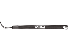 Charger l&#39;image dans la galerie, Une dragonne noire avec le texte blanc &quot;Rollei&quot; et le logo Rollei.
