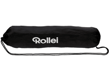 Charger l&#39;image dans la galerie, Sac noir avec logo Rollei blanc et cordon de serrage. Il est posé sur une surface blanche.
