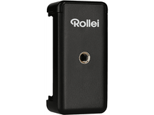 Charger l&#39;image dans la galerie, Support de téléphone noir pour une caméra, avec le logo Rollei et un trou de vis.
