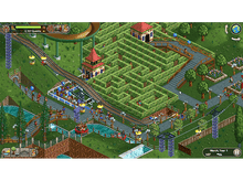 Charger l'image dans la galerie, Une vue agrandie d'un jeu de parc à thème avec un labyrinthe, des montagnes russes et des personnes.
