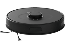 Charger l&#39;image dans la galerie, Aspirateur robot noir, rond avec un petit capteur noir et deux brosses noires.
