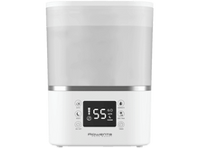 Charger l&#39;image dans la galerie, Un humidificateur Rowenta Aqua Boost blanc avec affichage numérique et boutons de commande.
