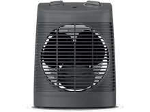 Charger l&#39;image dans la galerie, Un radiateur soufflant électrique gris foncé avec une grille et deux boutons de commande sur le dessus.
