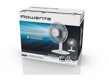 Charger l&#39;image dans la galerie, Ventilateur blanc sur une boîte. La boîte montre un ventilateur et contient du texte sur le refroidissement puissant et silencieux.
