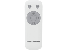Charger l&#39;image dans la galerie, Télécommande Rowenta blanche. Boutons marche/arrêt, mode et minuterie, cercle avec plus/moins et points. Nom de la marque en bas.

