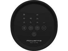 Charger l&#39;image dans la galerie, Panneau de commande circulaire noir avec options de vitesse du ventilateur et de minuterie. Contient le texte Rowenta et EOLE ULTRA.
