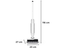 Charger l&#39;image dans la galerie, Un aspirateur blanc et gris avec des dimensions étiquetées: 116 cm, 27 cm et 23 cm.
