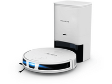 Charger l&#39;image dans la galerie, Robot aspirateur blanc avec station de charge, étiqueté &#39;Rowenta&#39; et &#39;X-plorer&#39;.
