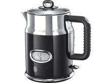 Charger l&#39;image dans la galerie, Bouilloire électrique noire et argentée avec indicateur de température et poignée noire.

