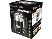 Charger l&#39;image dans la galerie, Bouilloire électrique noire et argentée dans une boîte. Texte : Russell Hobbs, Retro.
